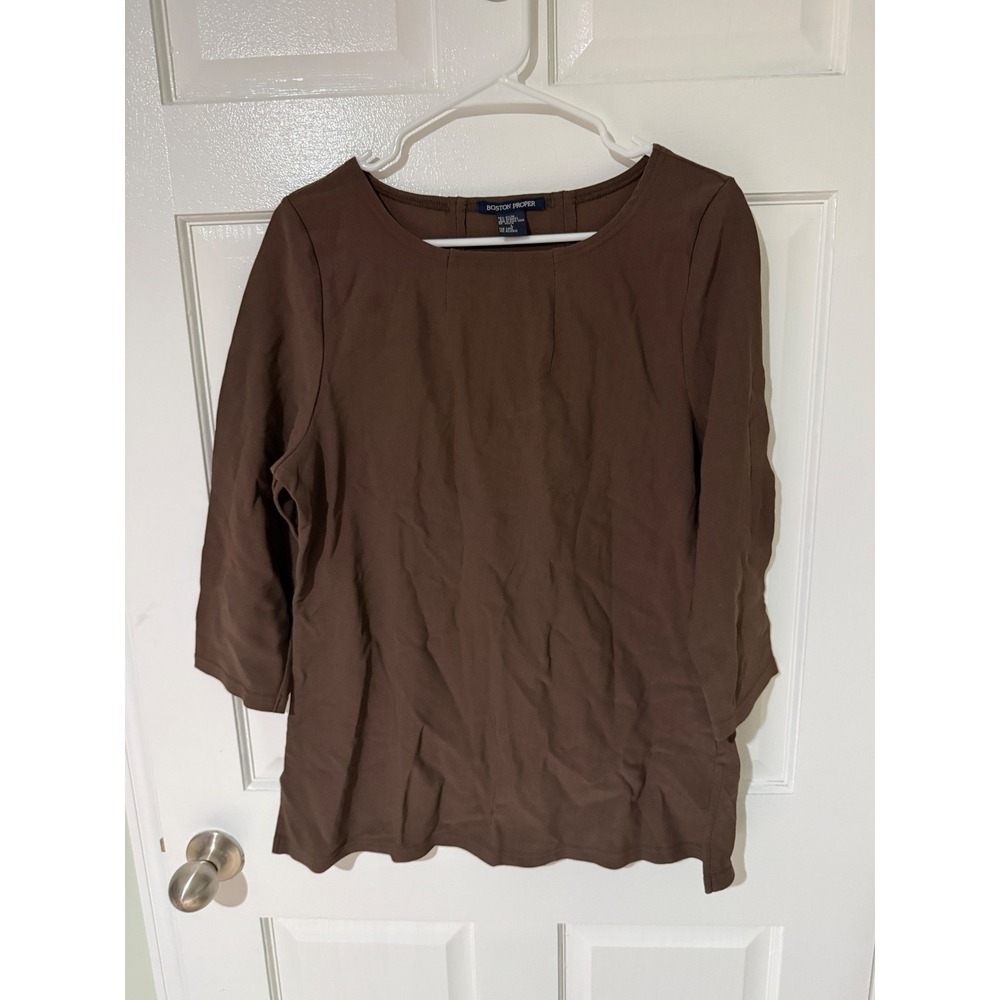 Boston Proper 3/4 Sleeve Square Neck Top Women Brown Size Large